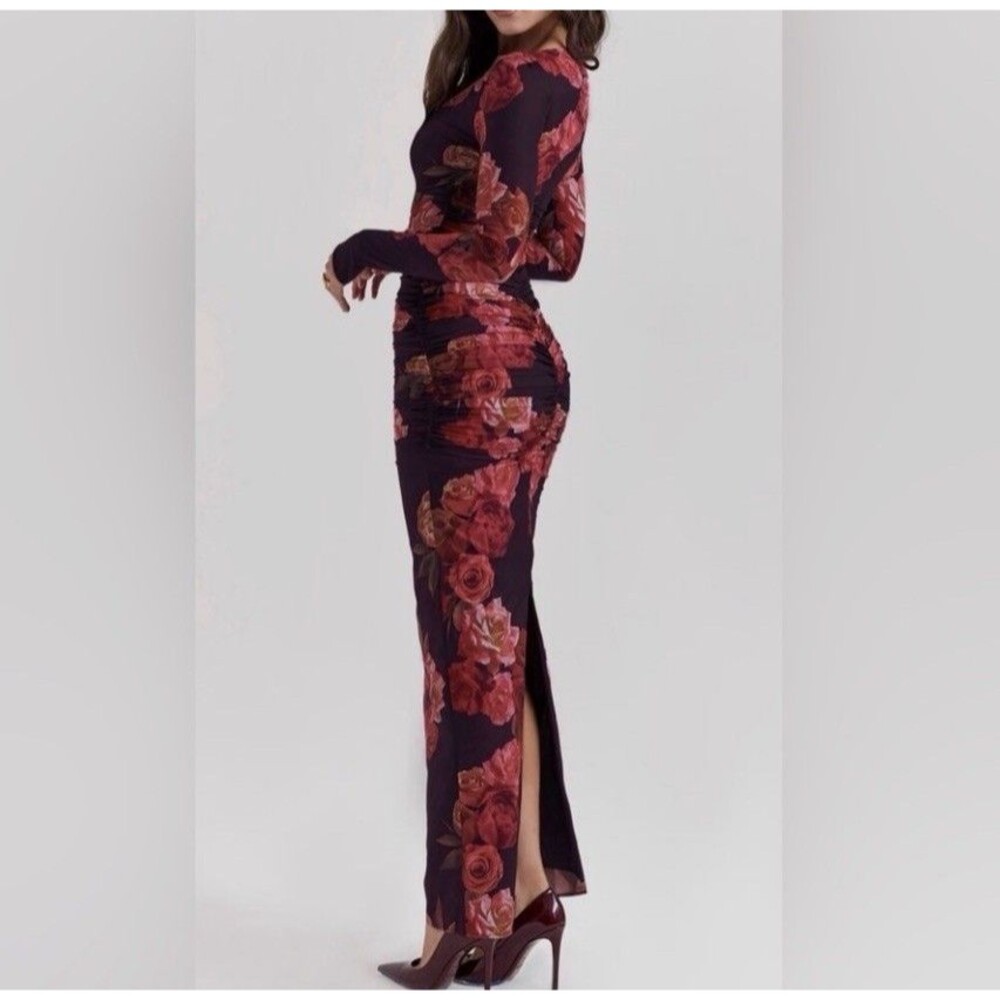HOUSE OF CB Lanetta Romantic Floral Maxi Dress XS Roses long Sleeves Ruched $255 - Picture 2 of 12
